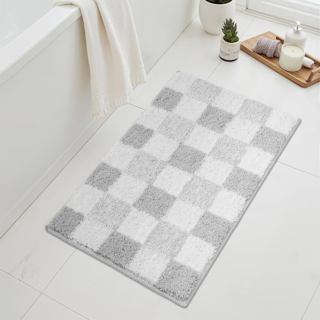 Gray Microfiber Non-Slip Bath Rug