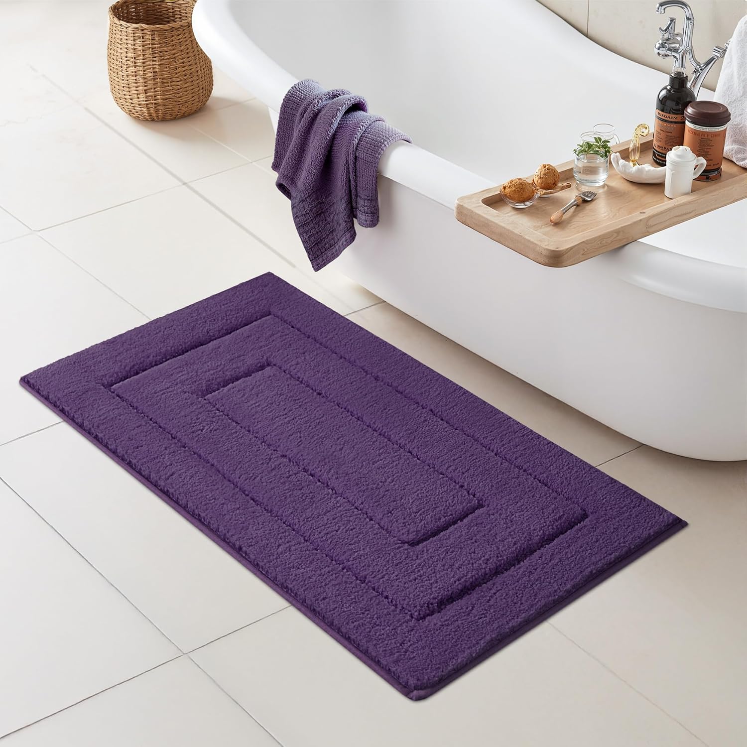 Gray Microfiber Non-Slip Bath Rug