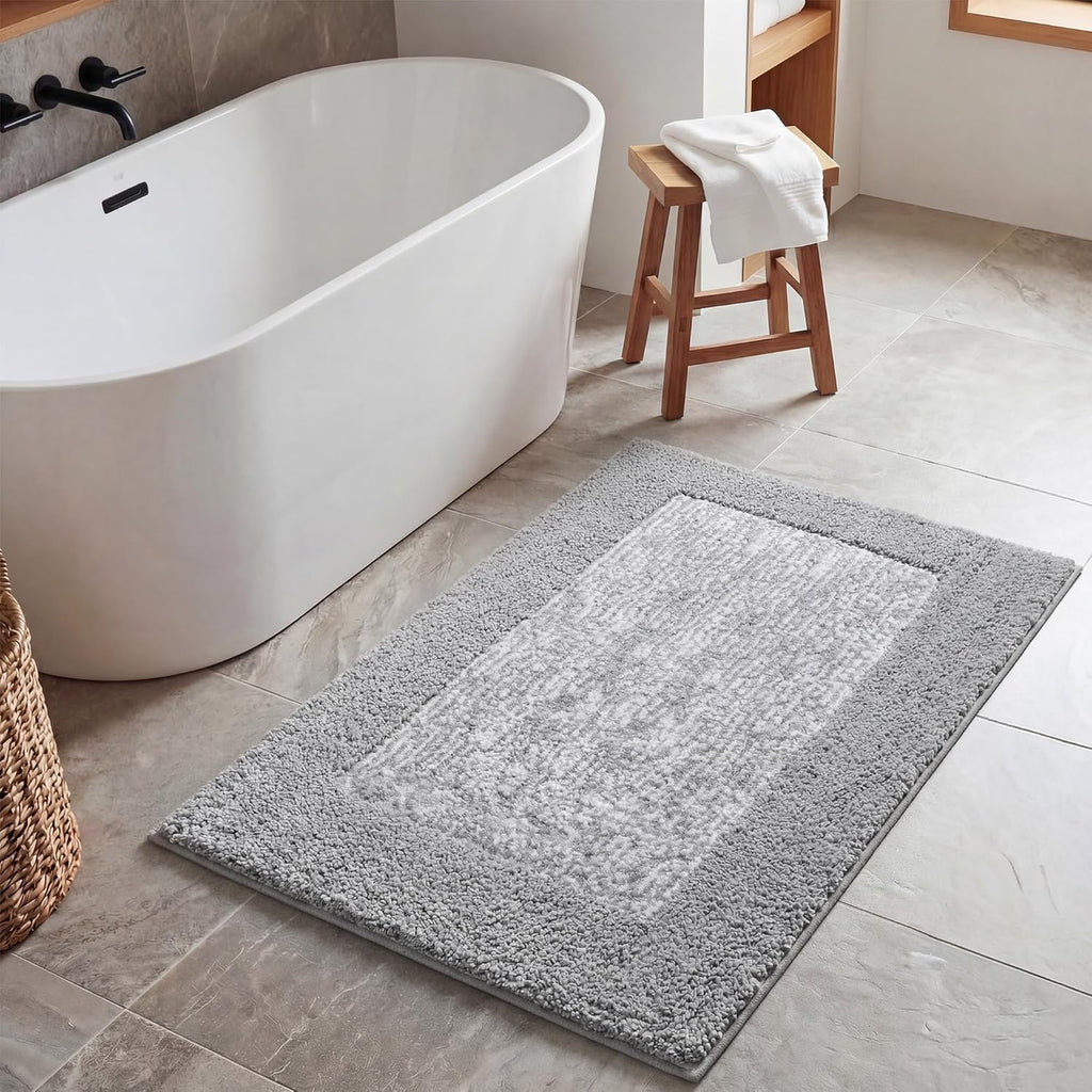 Gray Microfiber Non-Slip Bath Rug