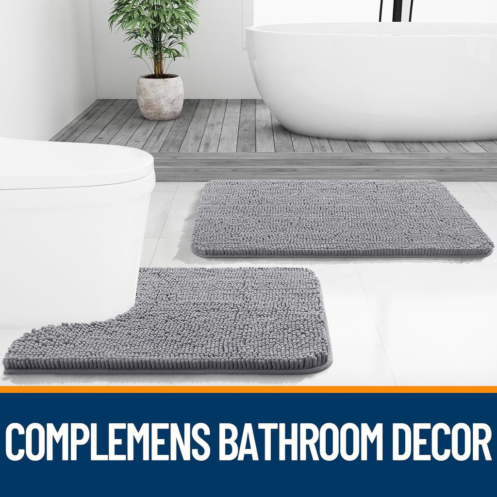 Grey Chenille Non-Slip Bath Rug