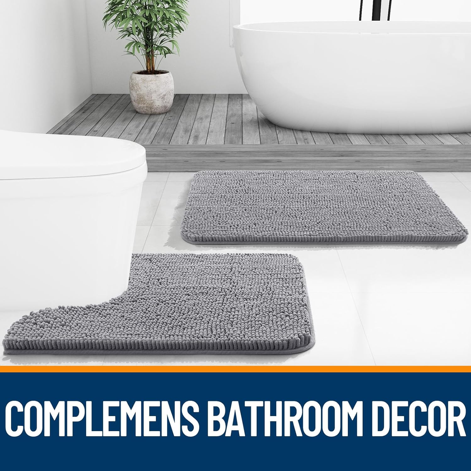 Grey Chenille Non-Slip Bath Rug