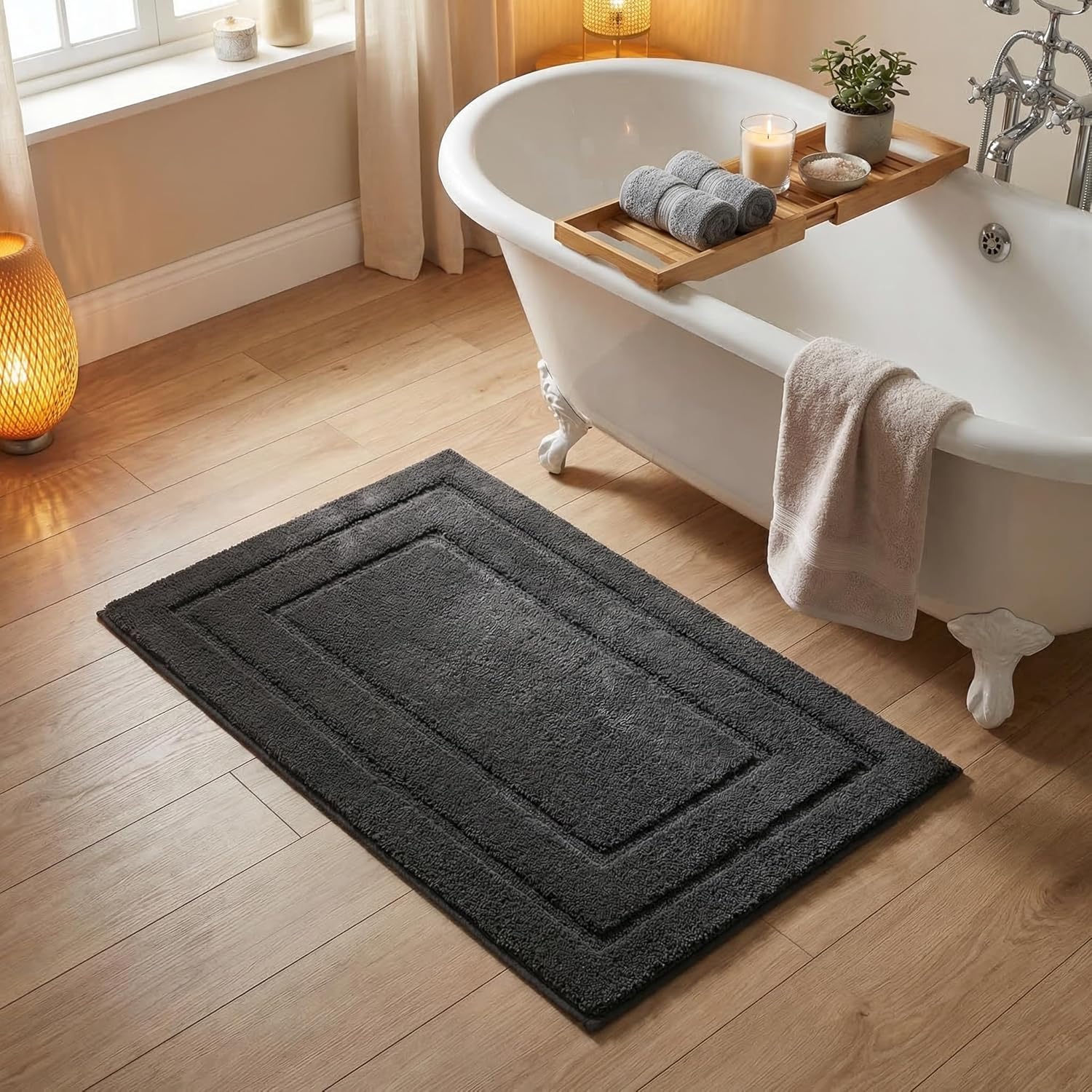 Gray Microfiber Non-Slip Bath Rug