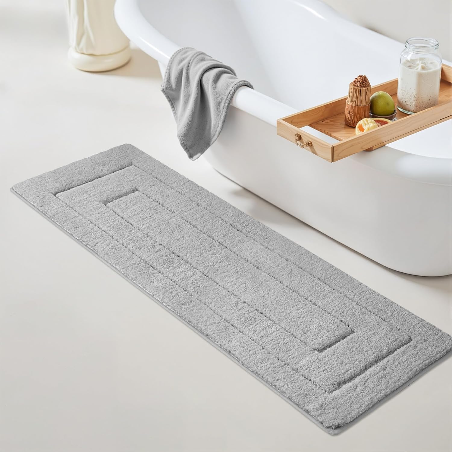 Gray Microfiber Non-Slip Bath Rug