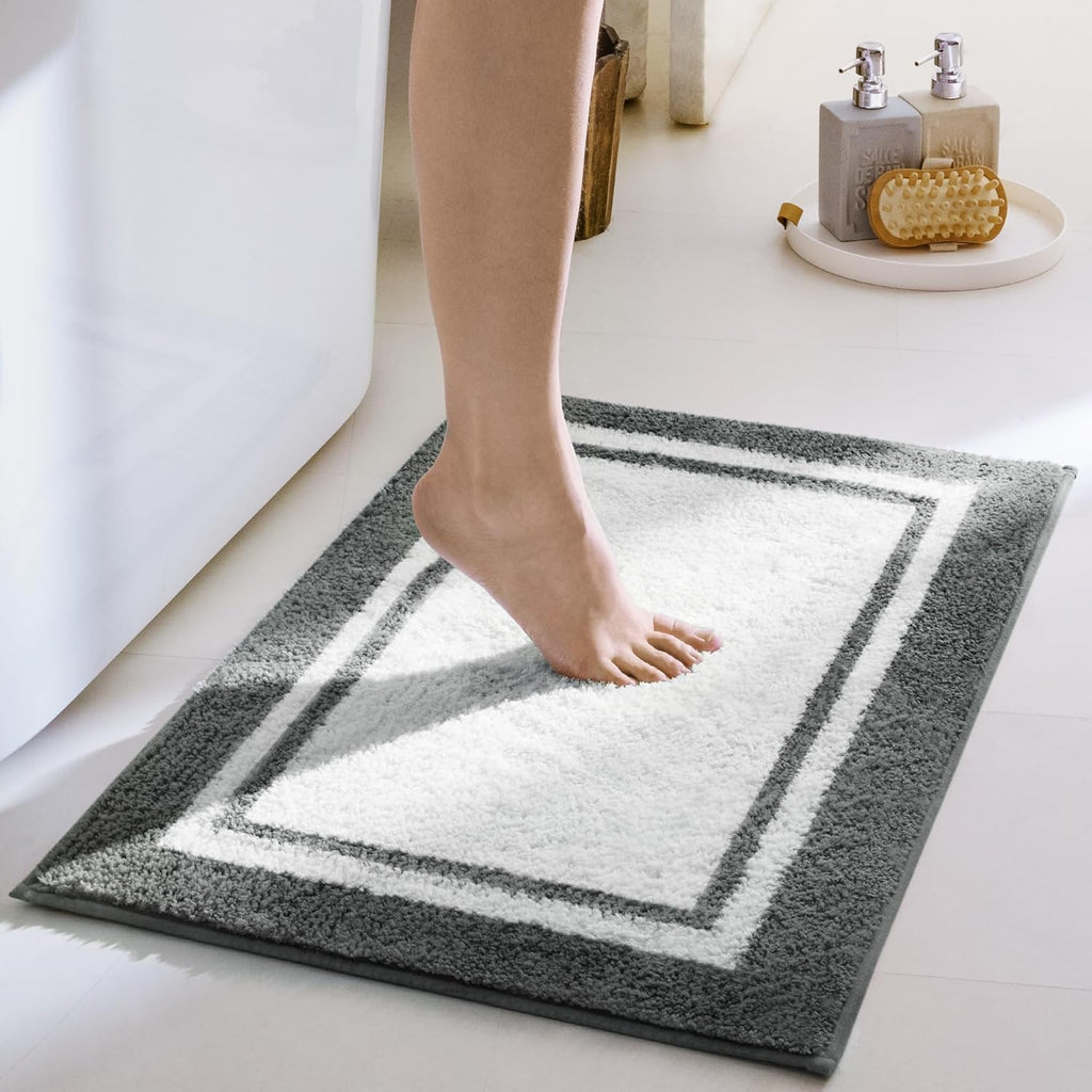 Gray Microfiber Non-Slip Bath Rug
