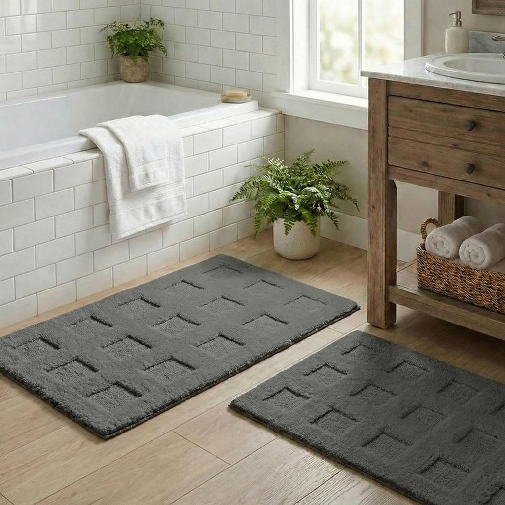 Gray Microfiber Non-Slip Bath Rug