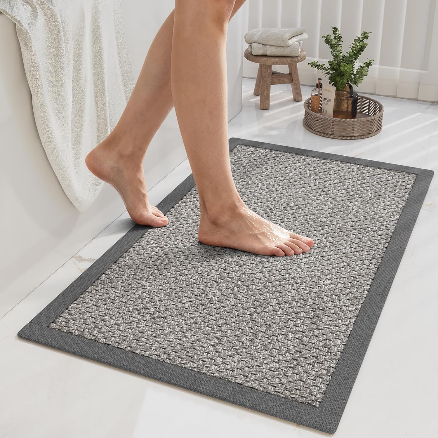 Gray Thin Non-Slip Bath Mat