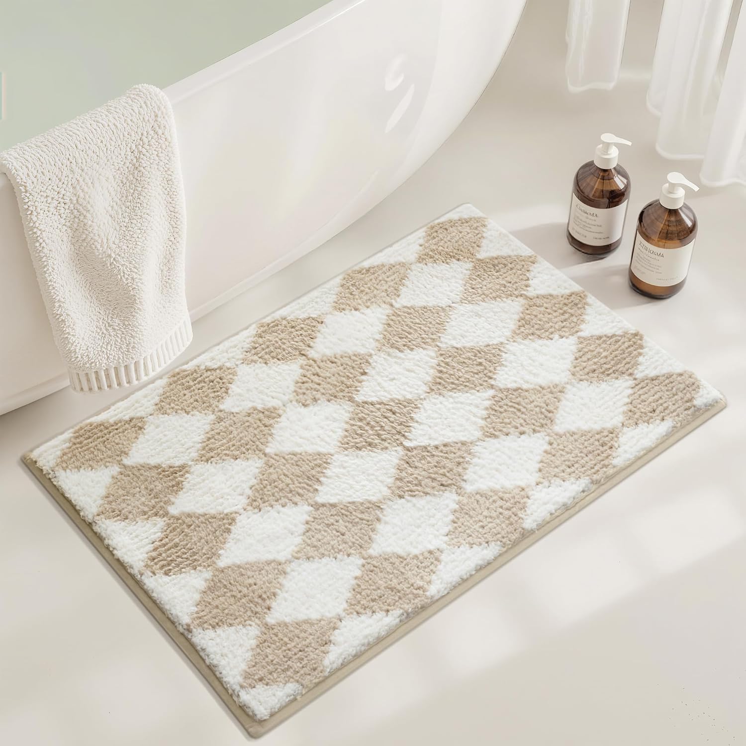 Gray Microfiber Non-Slip Bath Rug