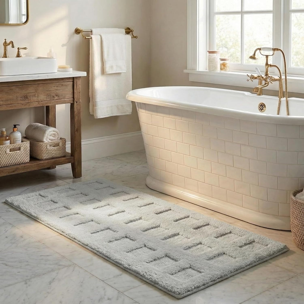 Gray Microfiber Non-Slip Bath Rug