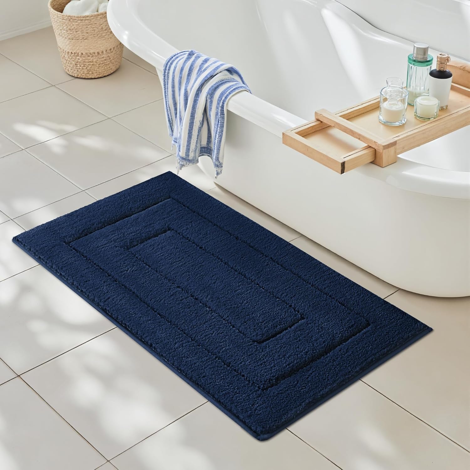 Gray Microfiber Non-Slip Bath Rug