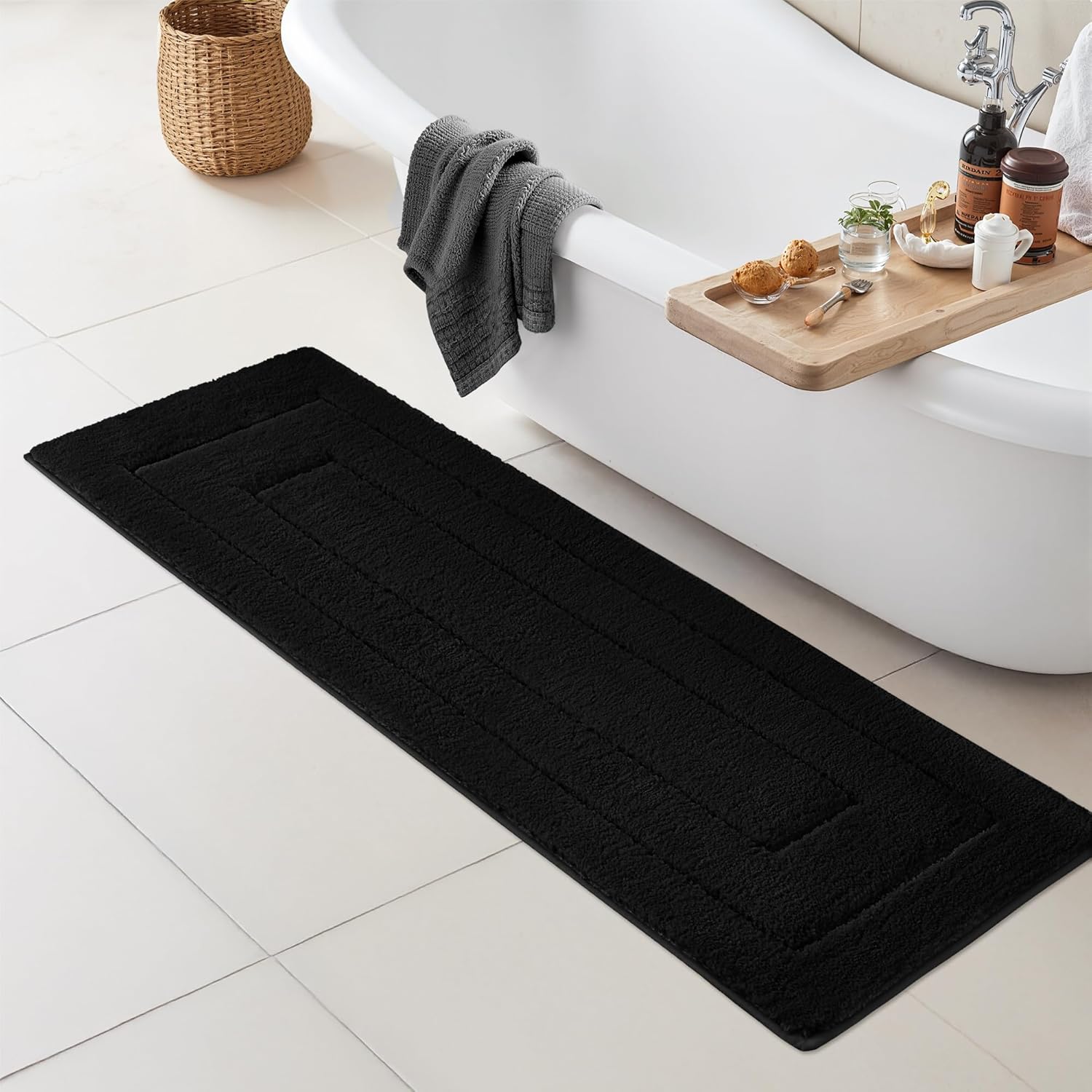 Gray Microfiber Non-Slip Bath Rug