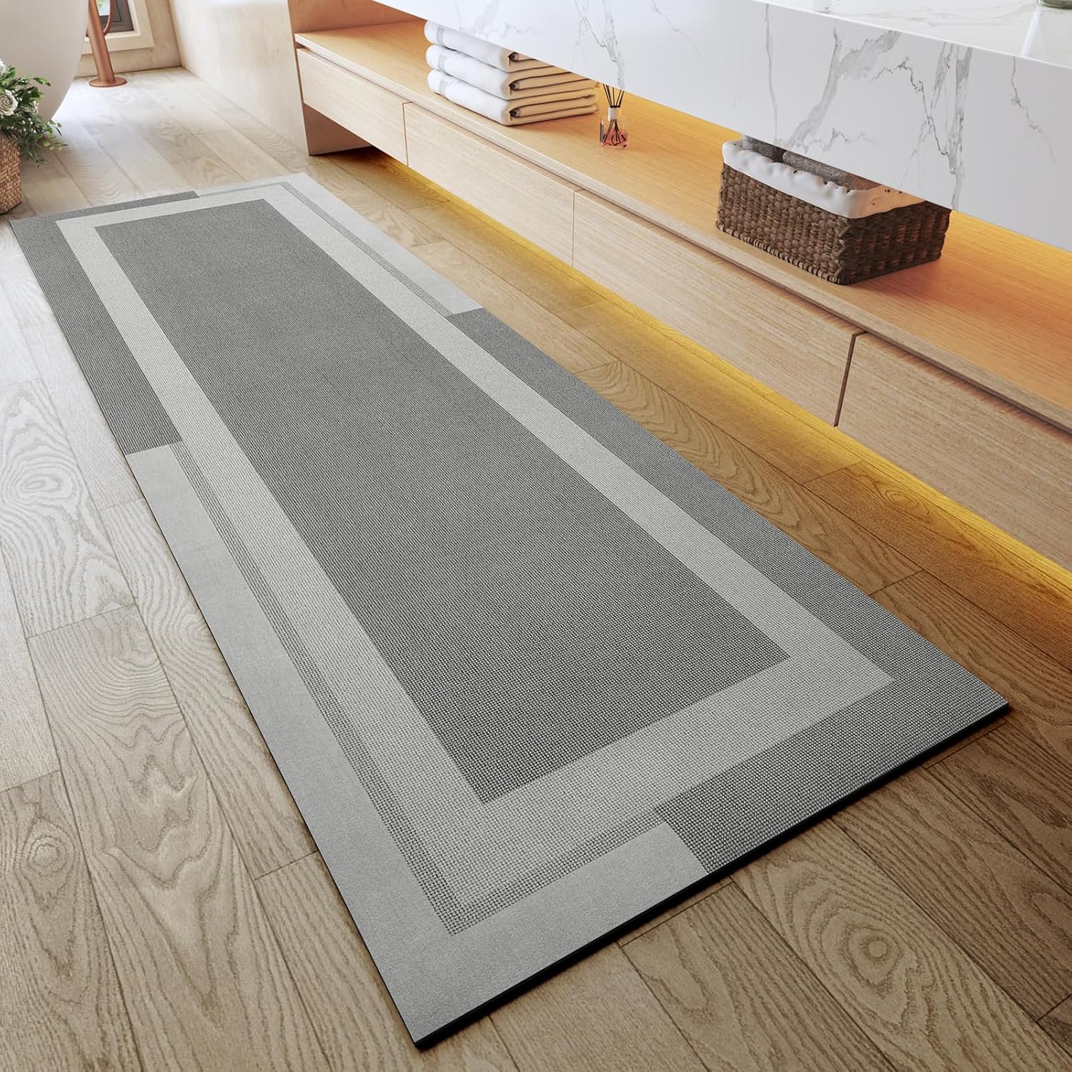 Gray Thin Non-Slip Bath Mat