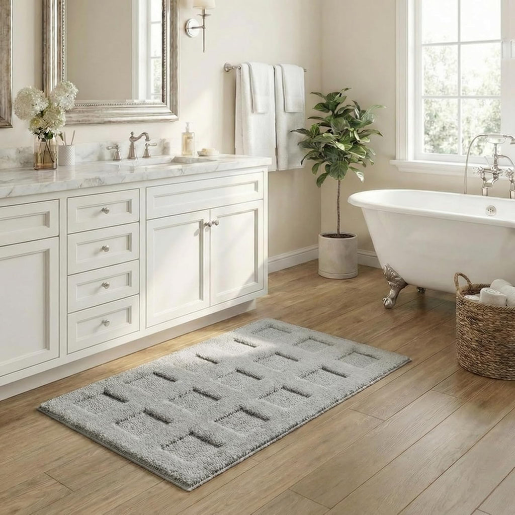 Gray Microfiber Non-Slip Bath Rug