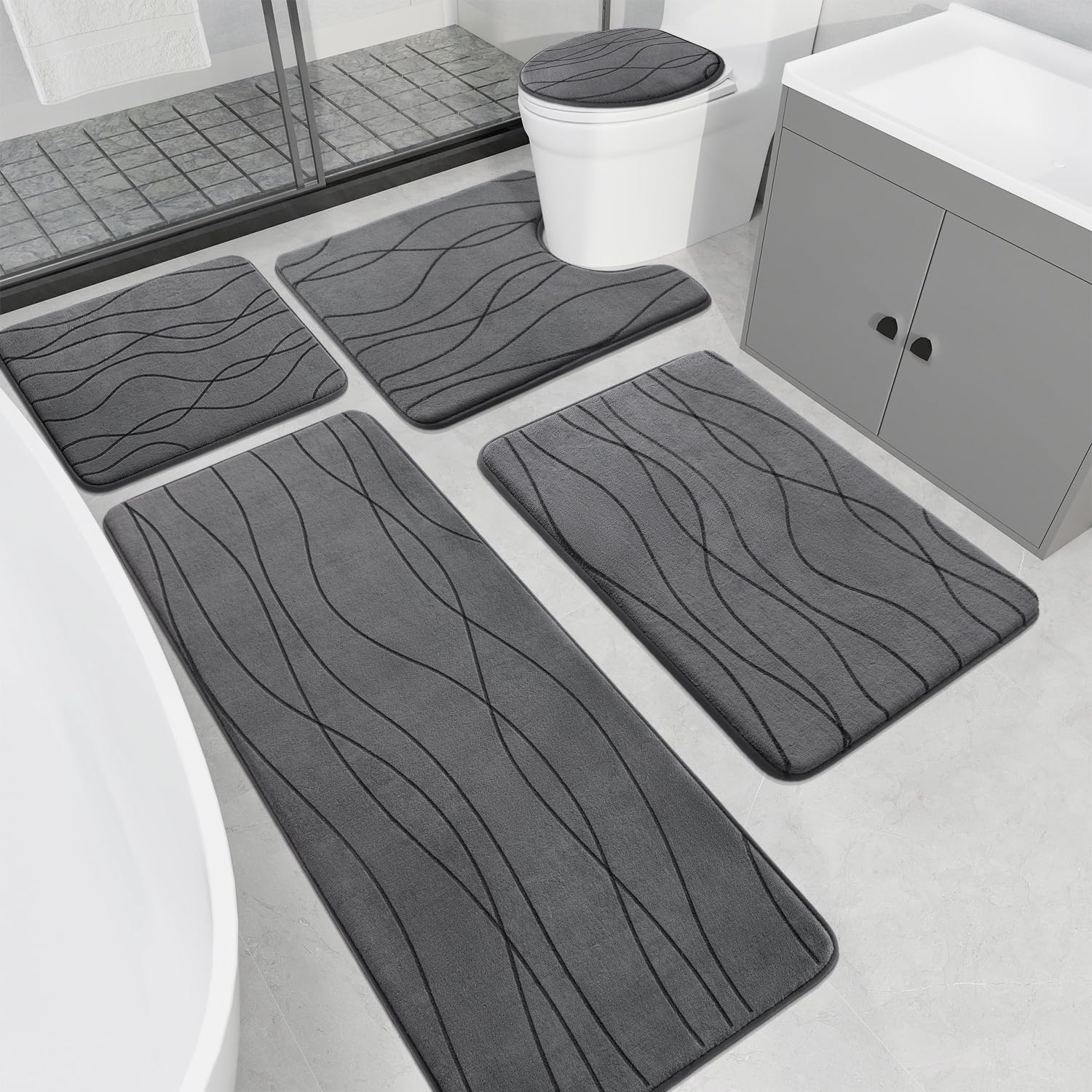 Dark Grey Memory Foam Bath Rug Set