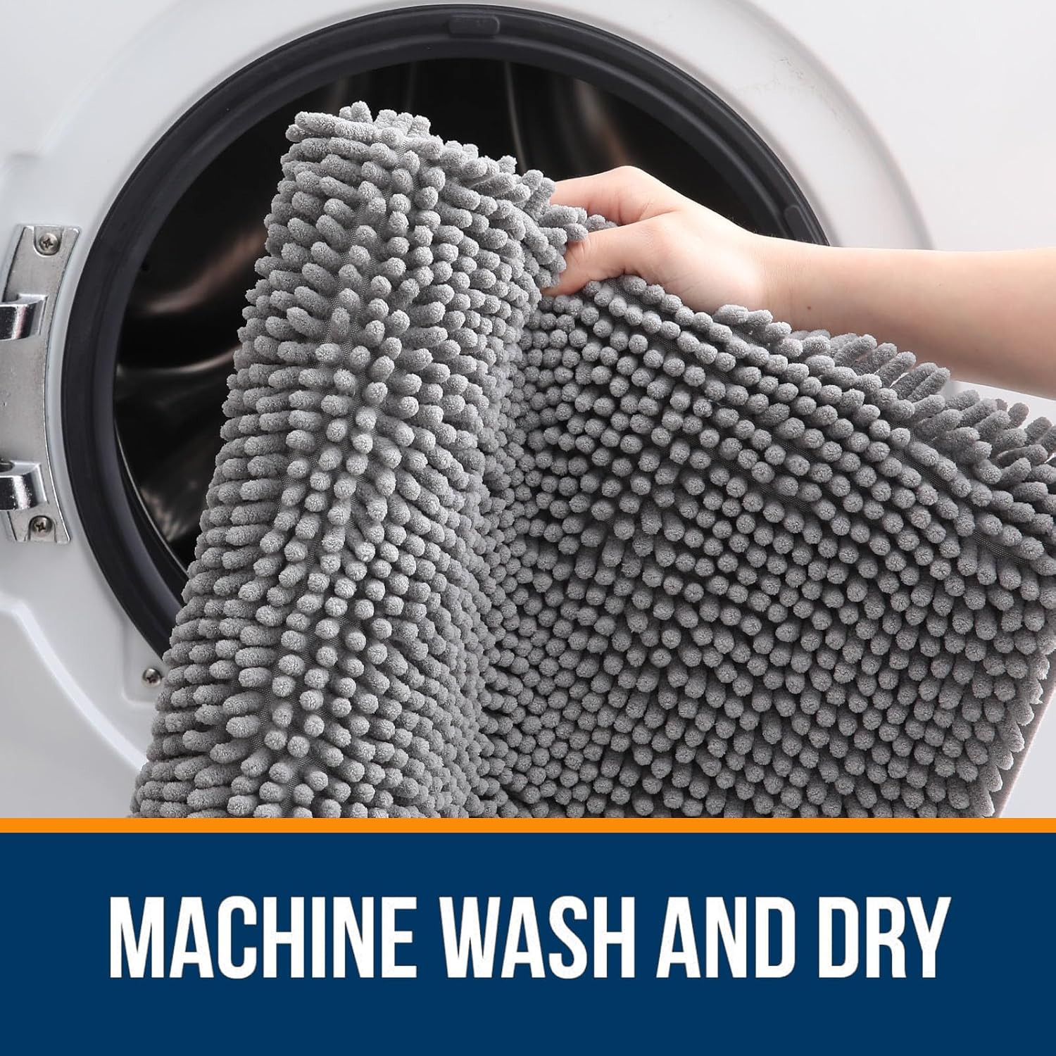 Grey Chenille Non-Slip Bath Rug