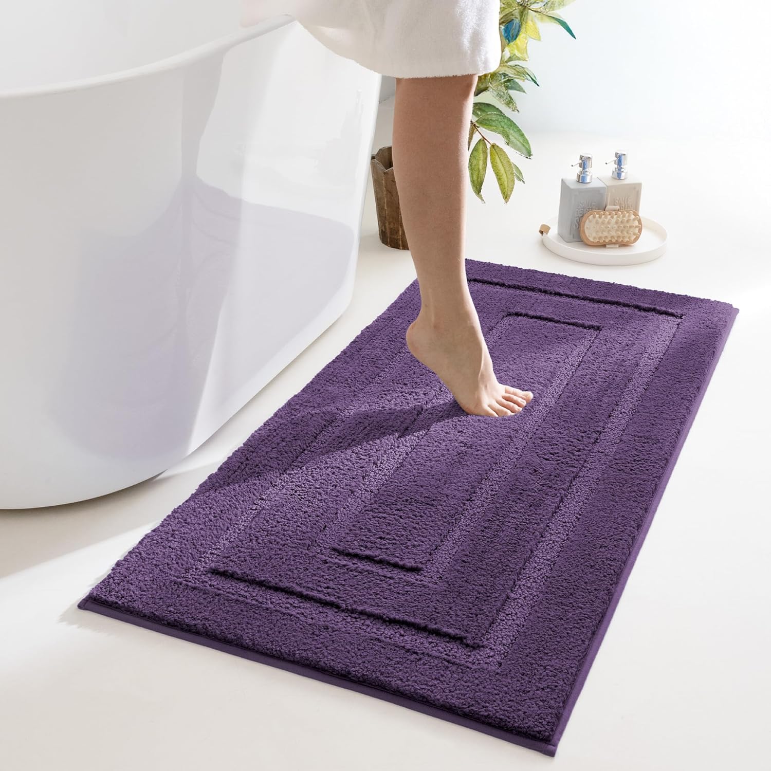 Gray Microfiber Non-Slip Bath Rug