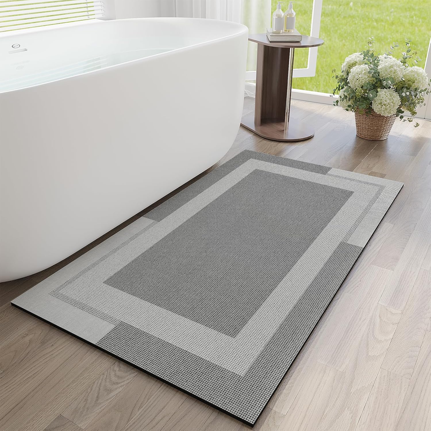 Gray Thin Non-Slip Bath Mat