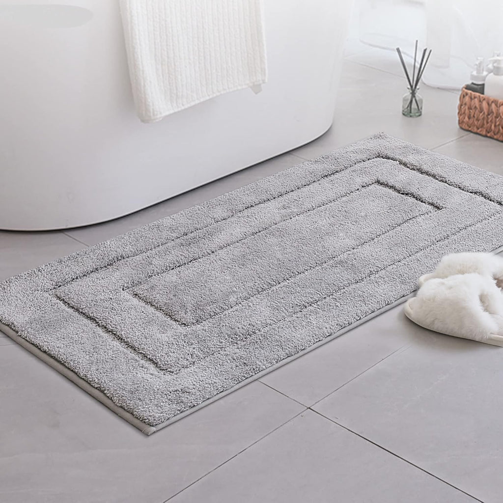 Gray Microfiber Non-Slip Bath Rug