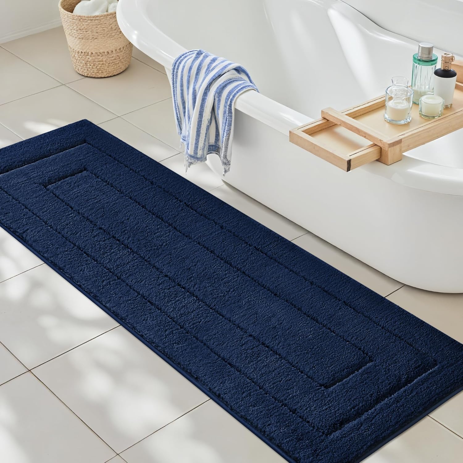 Gray Microfiber Non-Slip Bath Rug