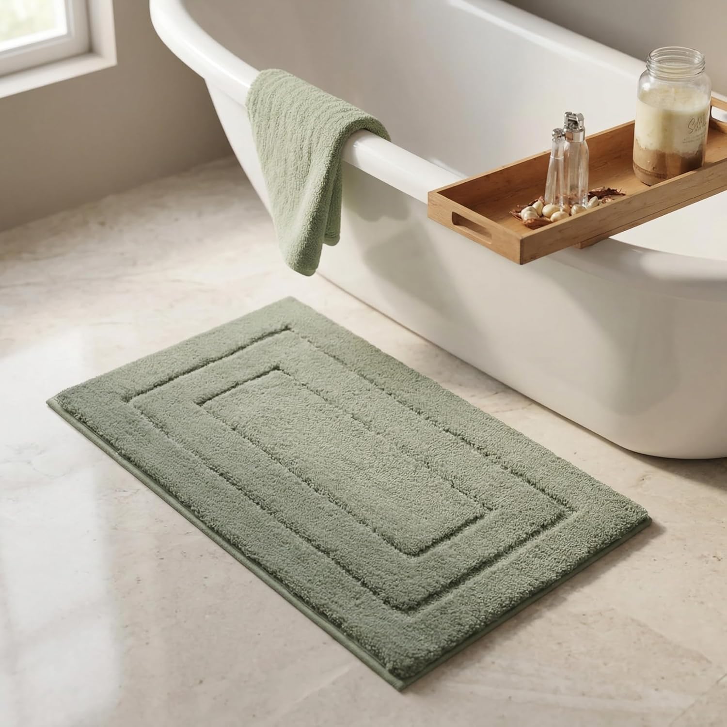 Gray Microfiber Non-Slip Bath Rug