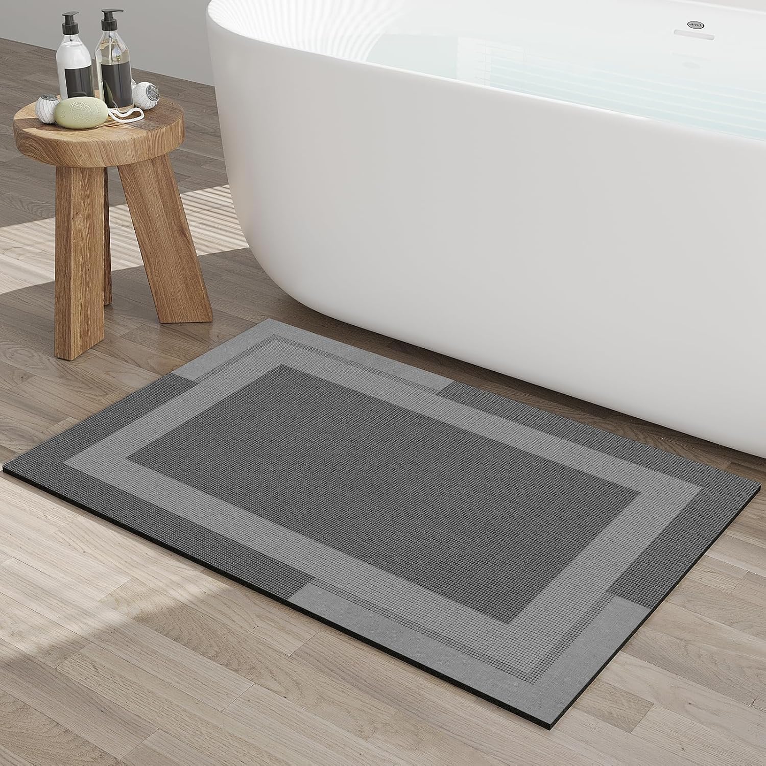 Gray Thin Non-Slip Bath Mat