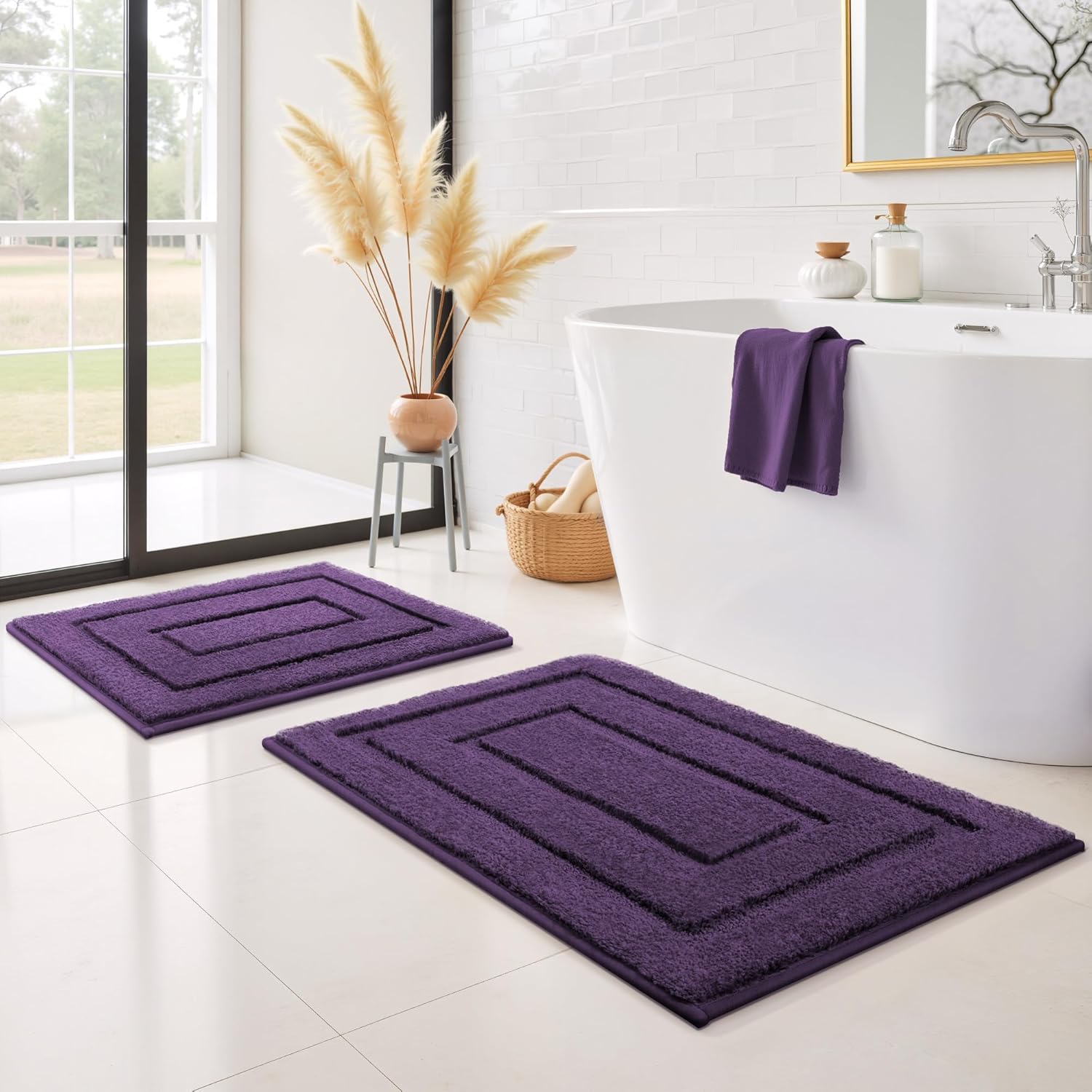 Gray Microfiber Non-Slip Bath Rug