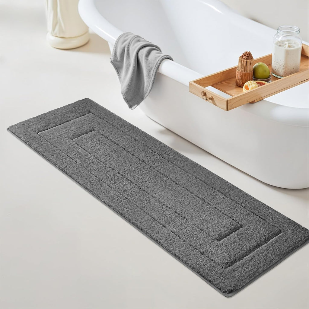 Gray Microfiber Non-Slip Bath Rug