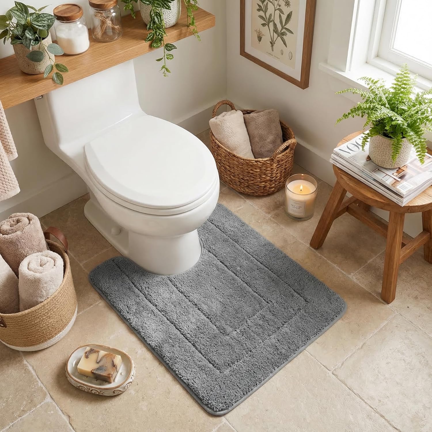 Gray Microfiber Non-Slip Bath Rug