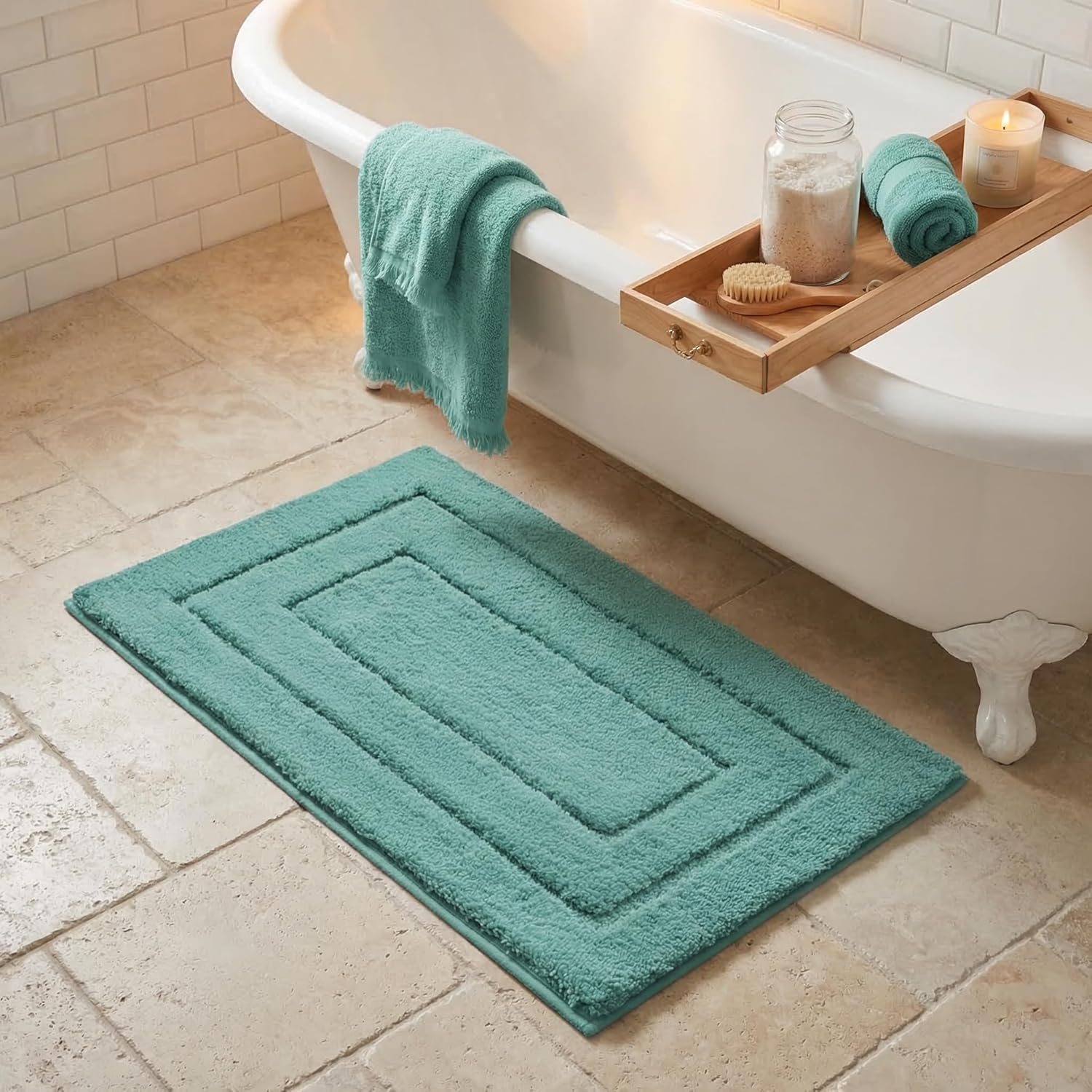 Gray Microfiber Non-Slip Bath Rug