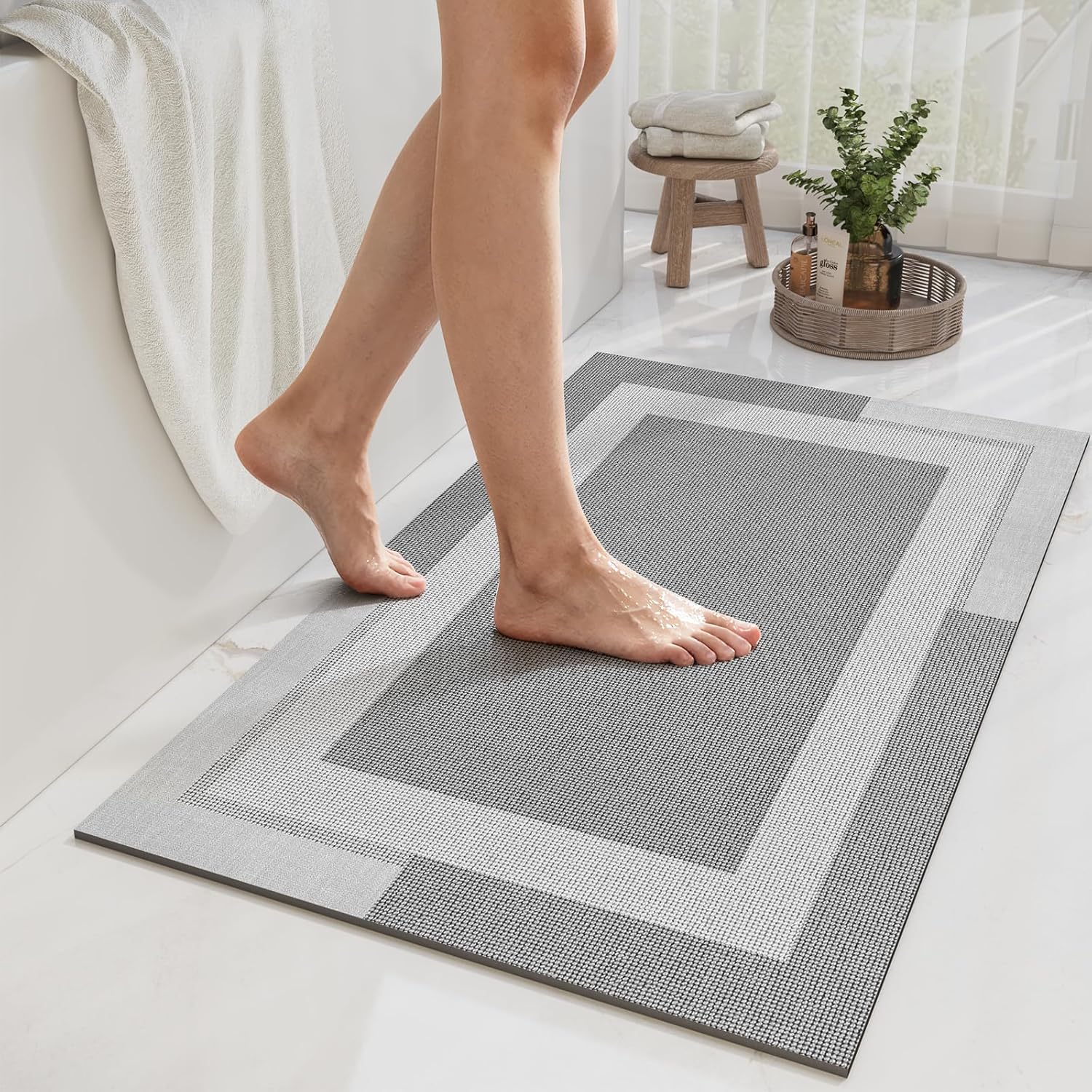Gray Thin Non-Slip Bath Mat