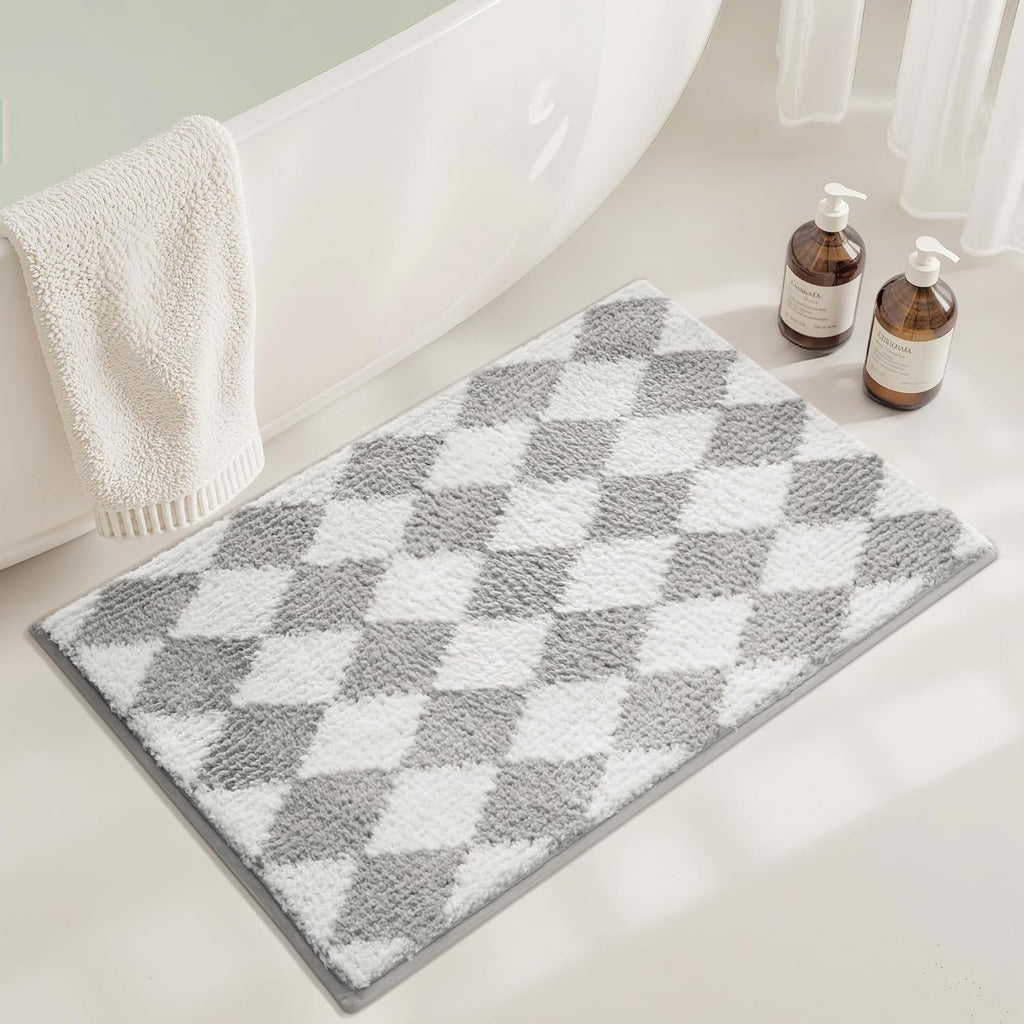 Gray Microfiber Non-Slip Bath Rug