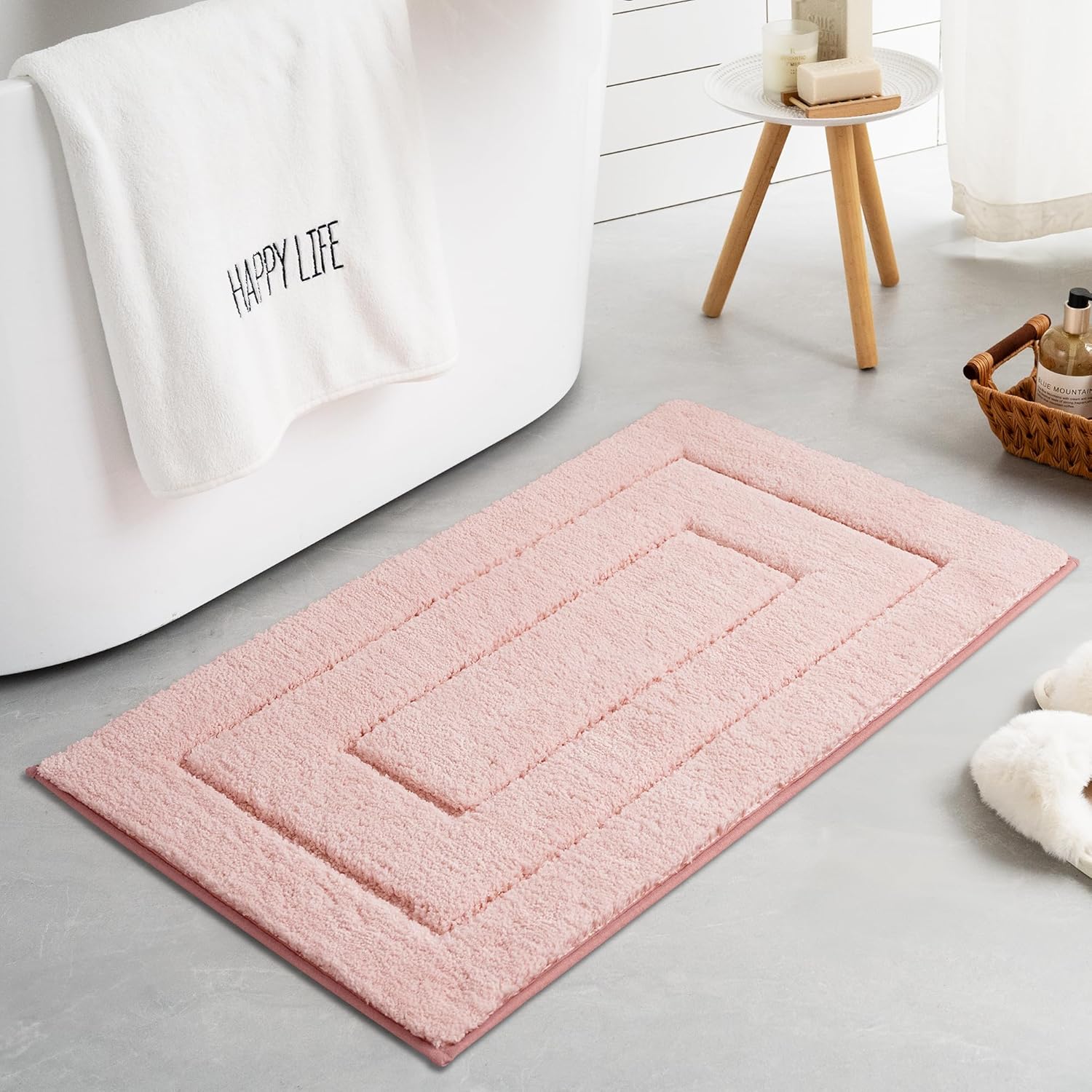 Gray Microfiber Non-Slip Bath Rug