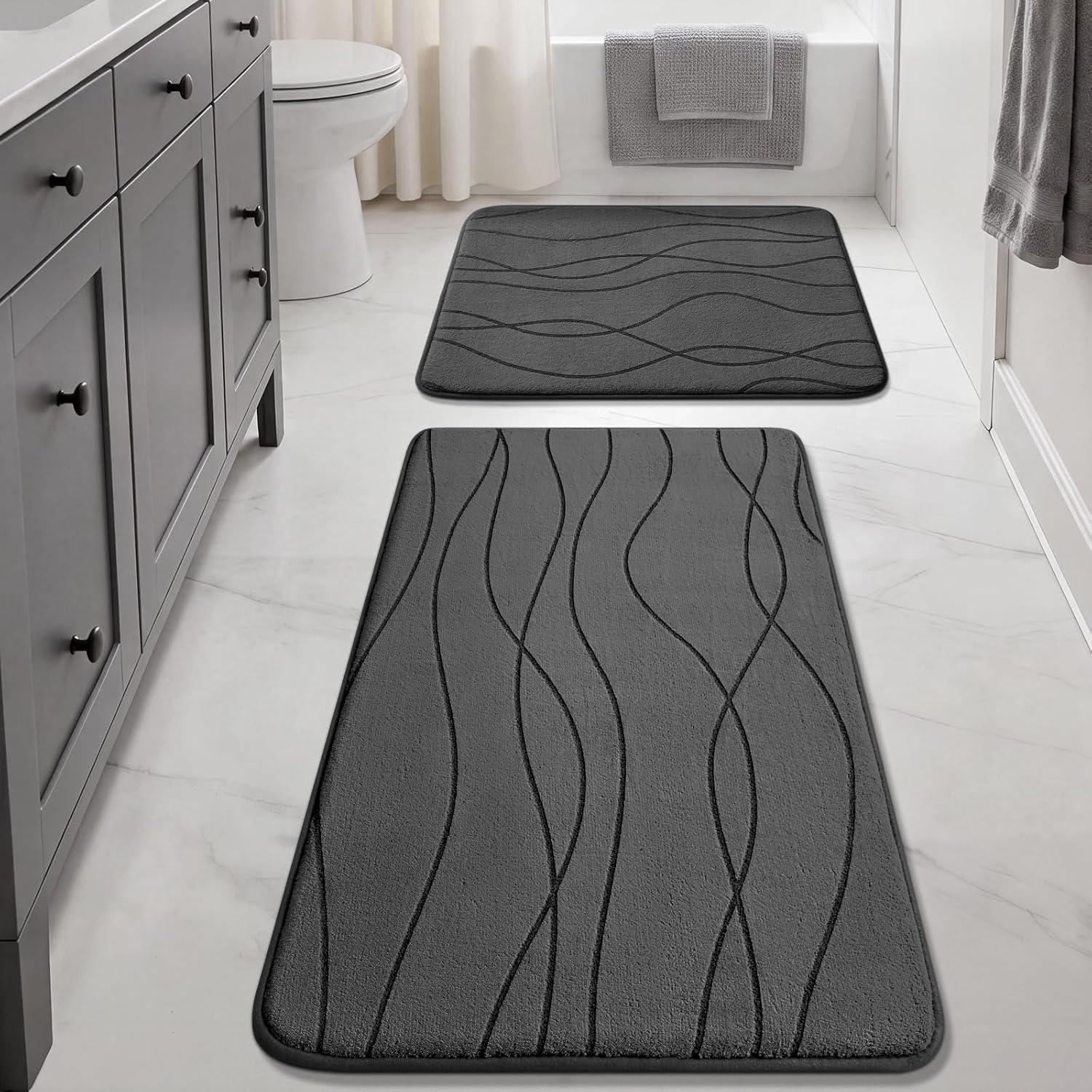 Dark Grey Memory Foam Bath Rug Set