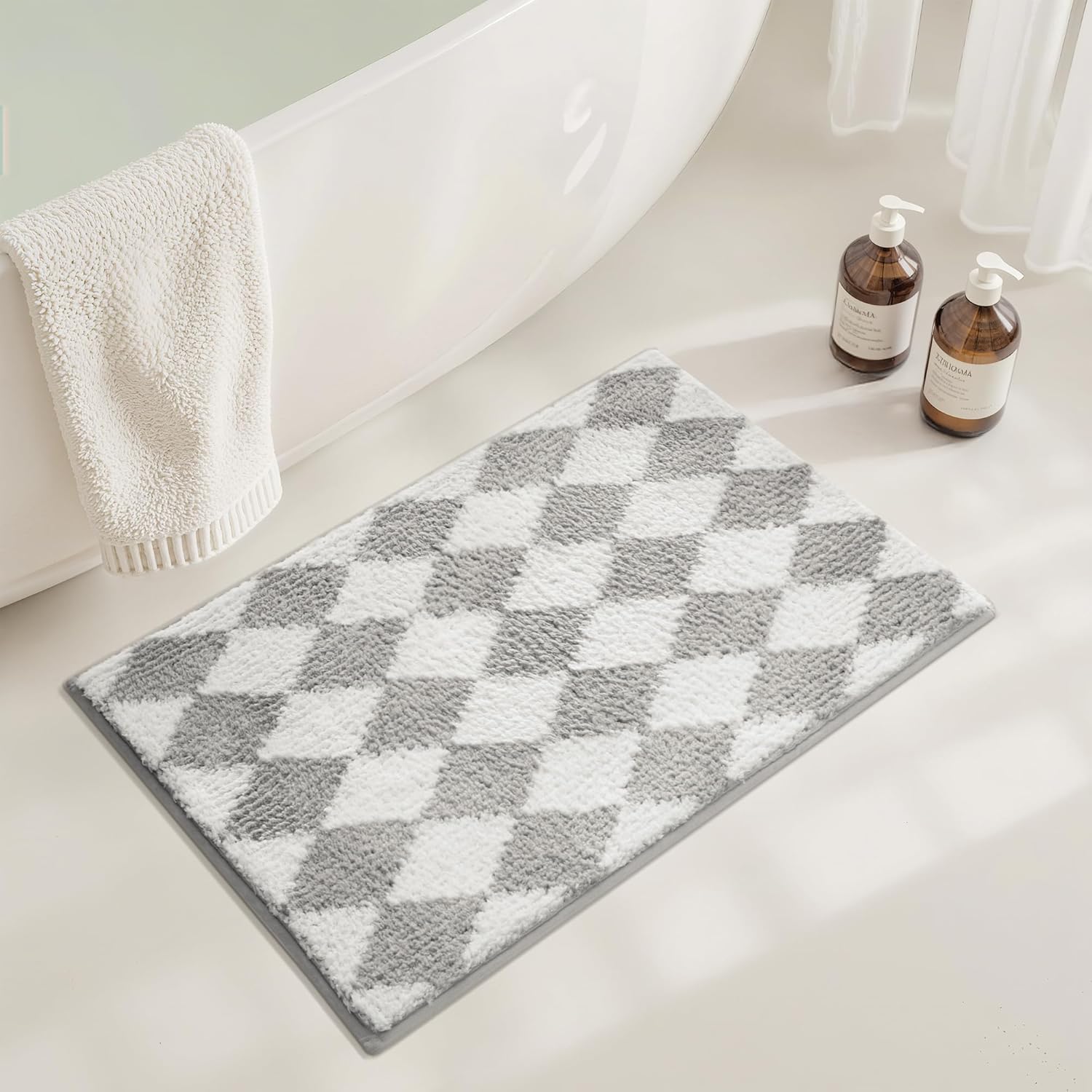 Gray Microfiber Non-Slip Bath Rug