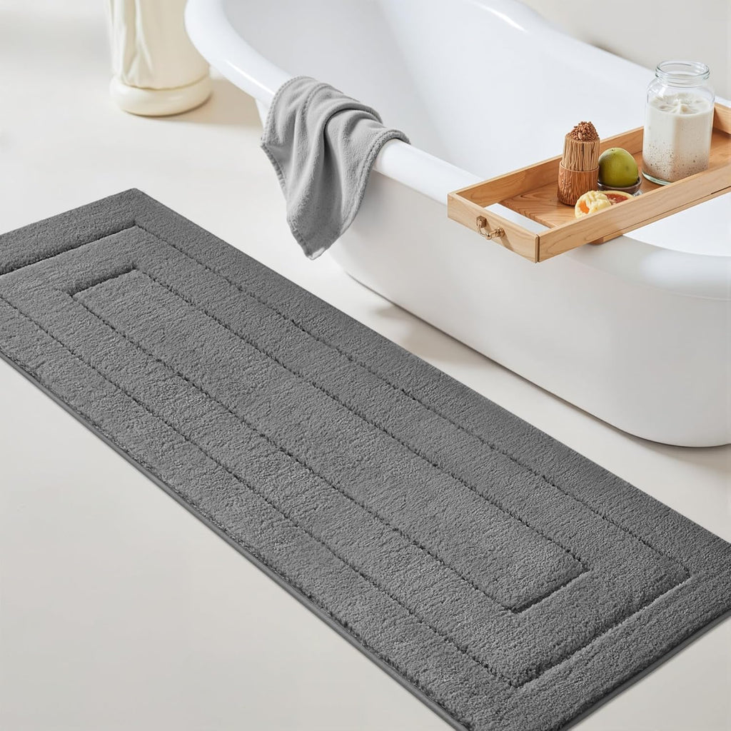 Gray Microfiber Non-Slip Bath Rug