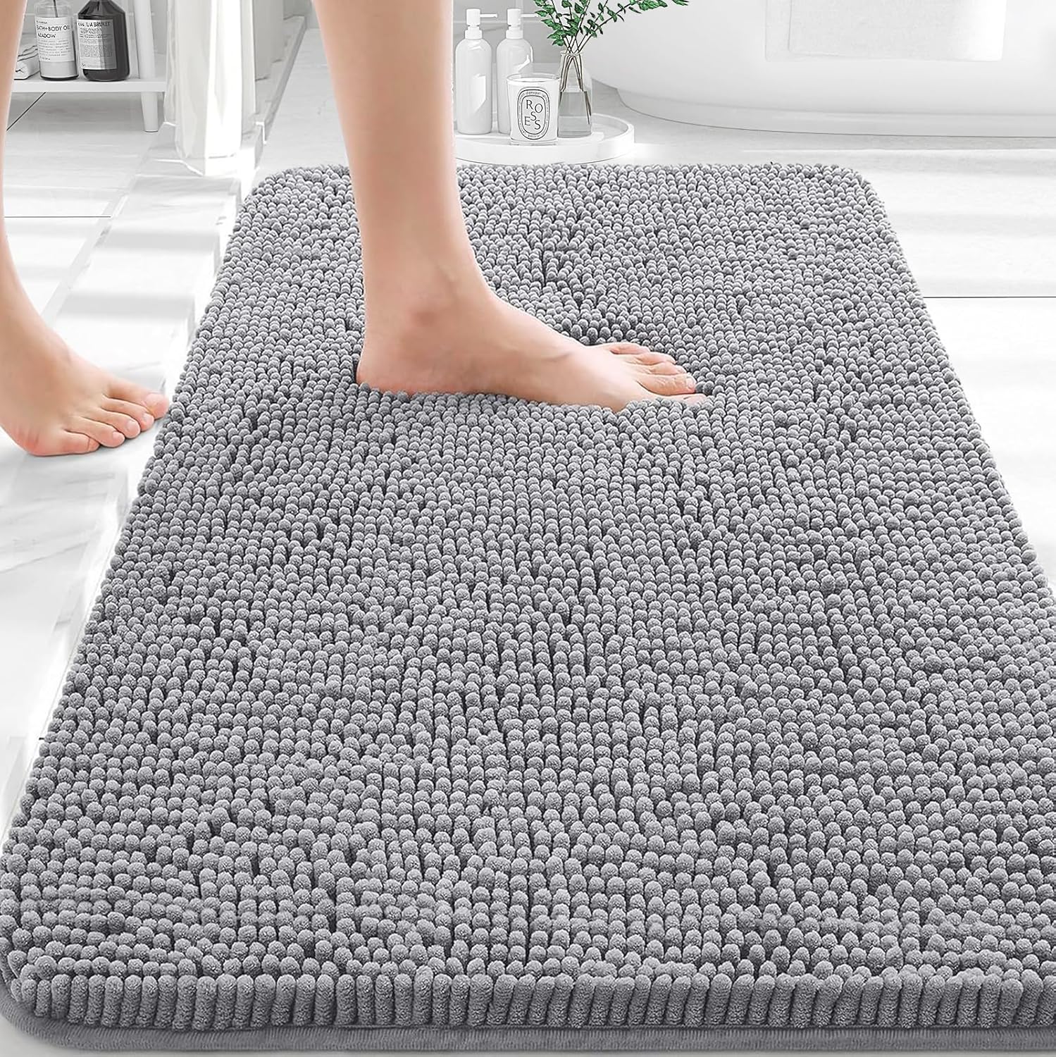 Grey Chenille Non-Slip Bath Rug