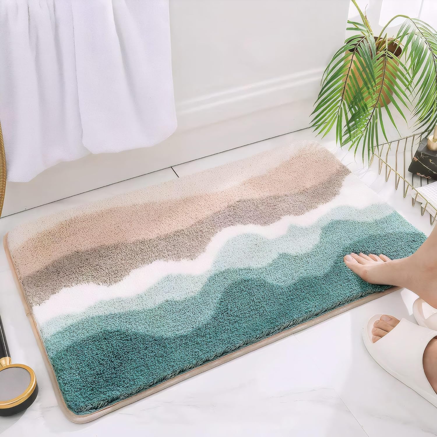 Green Microfiber Non-Slip Bath Mat