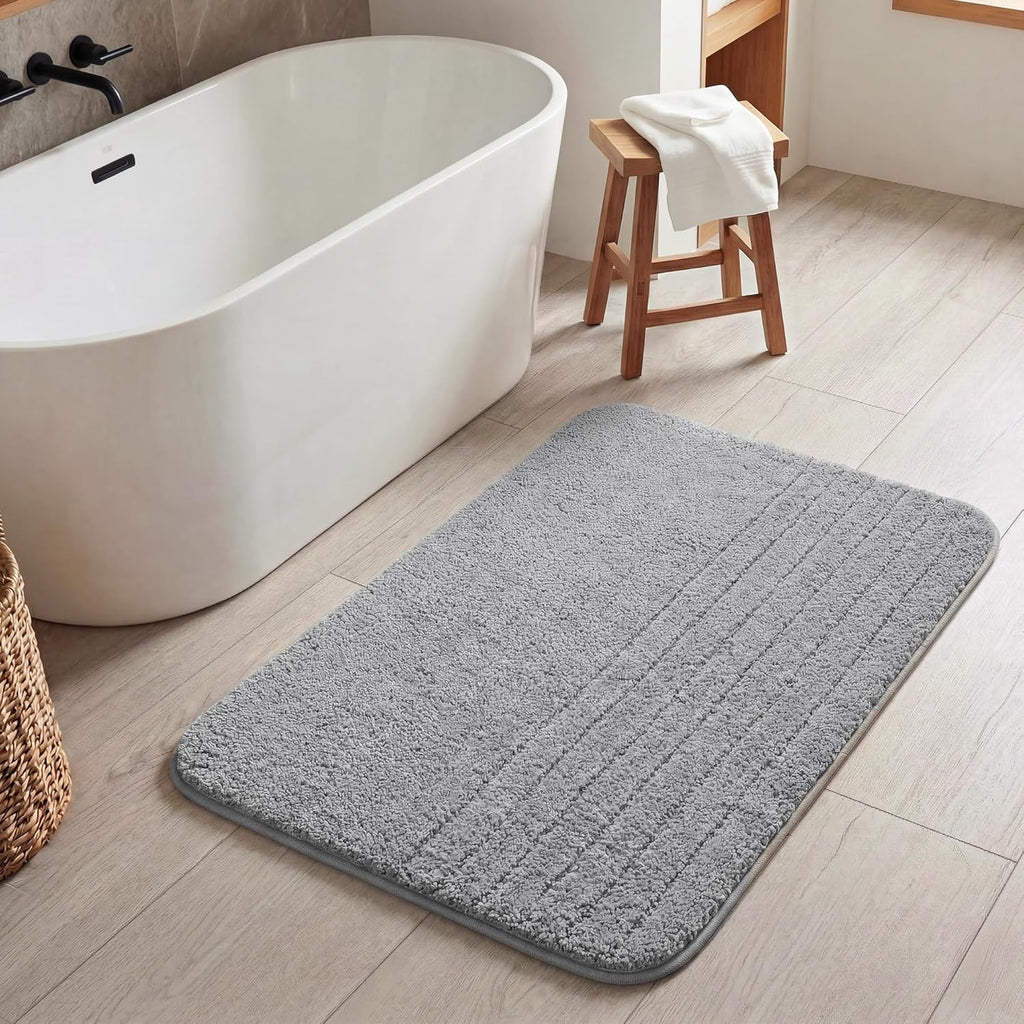 Gray Microfiber Non-Slip Bath Rug